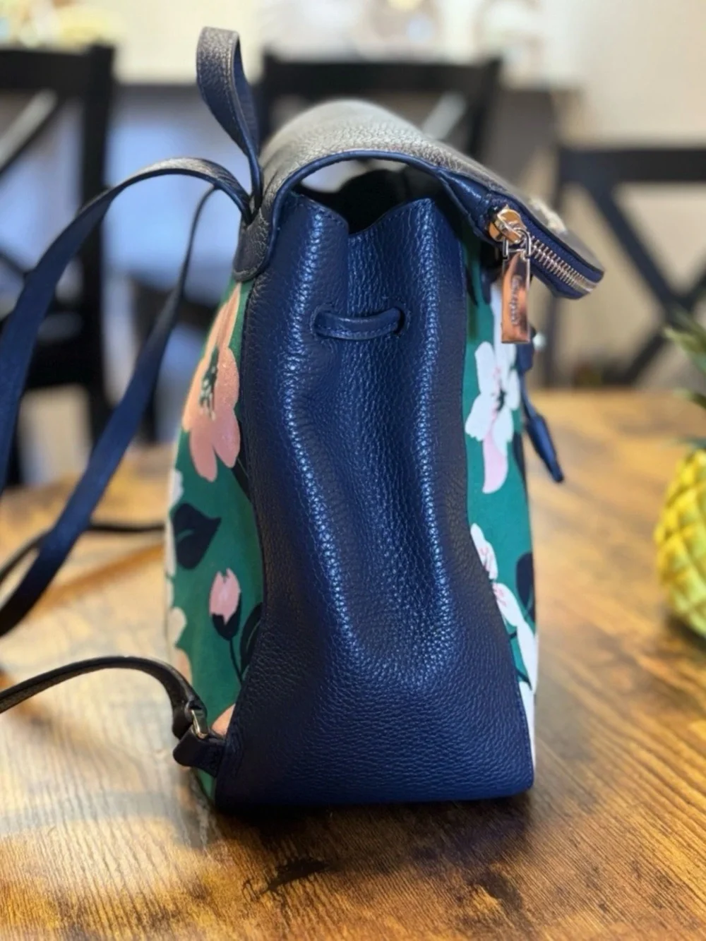 kate spade Navy Floral Green Drawstring Backpack